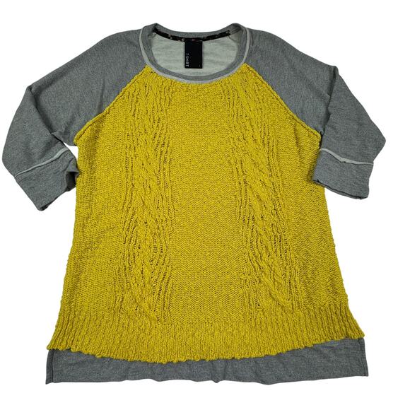 Dolan Boho Yellow Gray Chunky Knit Front 3/4 Sleeve Top Women's Size Large - Picture 1 of 5